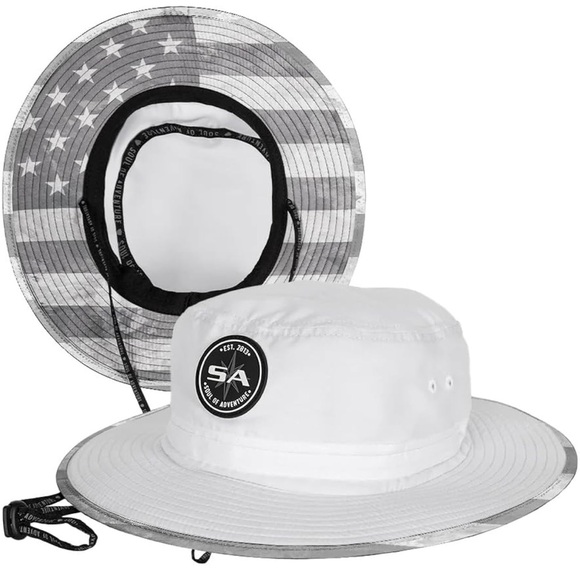 NWT SOUL OF ADVENTURE WHITE GHOST AMERICAN FLAG UV 50+ BUCKET HAT UNISEX - Picture 1 of 5